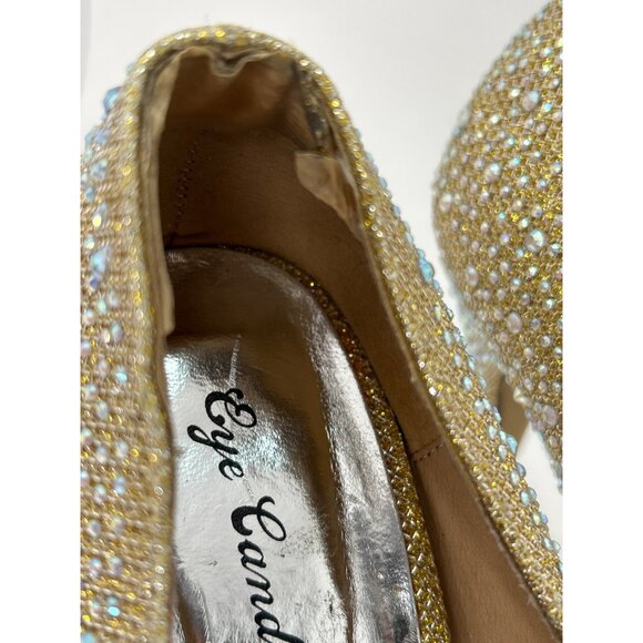 Eye Candie Women's Size 8 Gold Rhinestone Platform Stiletto ‎ Glam Party Pumps - Picture 15 of 16